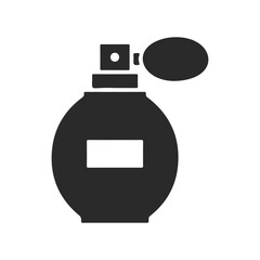 Obraz premium Minimalistic black perfume bottle icon with spray cap on white background