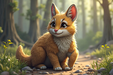 Cute Animal Sitting in Forest Smiling Calmly