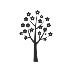 Obraz premium Silhouette of a tree with blossoms illustration on white background