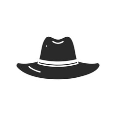 Black silhouette of wide-brimmed fedora hat on white background