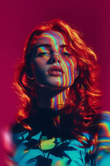 Studio portrait of a red-haired young woman with curly hair