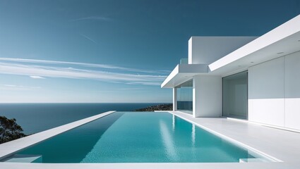 Obraz premium Modern villa with an infinity pool and stunning ocean views.