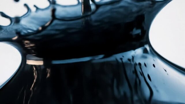 Dark liquid pouring onto a textured surface