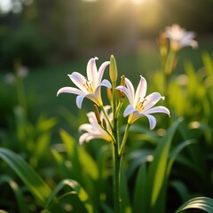 Fototapeta premium White lily flowers growing 