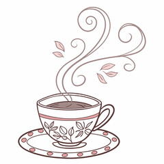 A cup of tea or coffee with steam isolated on white background