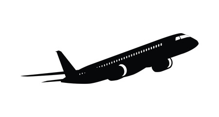 Vector illustration of black airplane silhouette isolated on white
