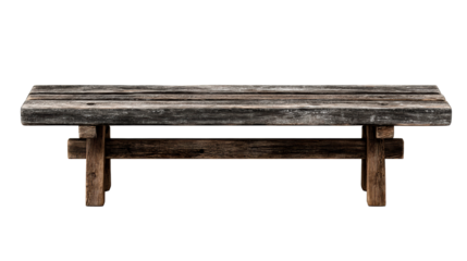 Rustic wooden bench with simple design and transparent background