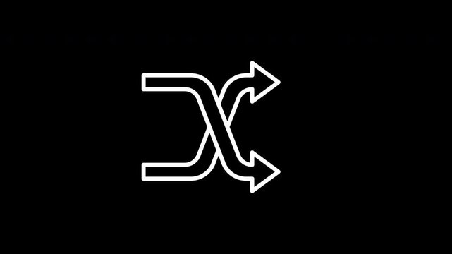 Animated White Thin Line Icon of Shuffle Arrows with Transparent Background