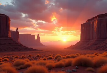 majestic sandstone cliffs under dramatic sunset glowing skies vibrant colors landscape nature, rock, sky, vista, panorama, outdoors, peak, gold, orange