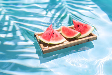 Watermelon Wedges Floating on Poolside Tray