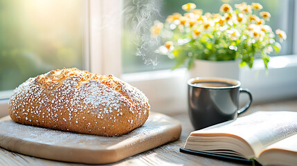 Freshly baked bread cozy home kitchen food photography natural light close-up comfort and warmth