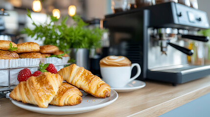Savor fresh pastries and expertly brewed coffee at a cozy  enjoying a gourmet experience in a warm atmosphere
