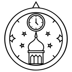 Islamic Prayer Clock Line Art Vector