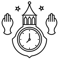 Islamic Prayer Clock Line Art Vector
