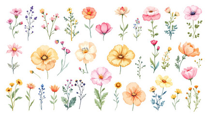 Fototapeta premium Set of flowers watercolor