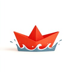 Red Paper Boat Sailing on Calm Waters, a Simple Yet Evocative Illustration of Hope and Journey.