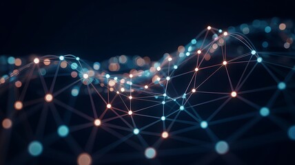 Abstract digital network of glowing interconnected nodes and lines creating a futuristic data visualization on a dark background