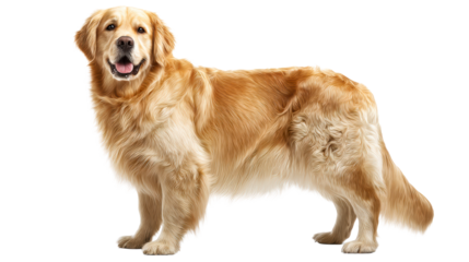 Golden retriever standing proudly with a cheerful expression