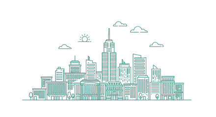 Fototapeta premium Modern City Skyline Minimalist Line Art Design Illustration