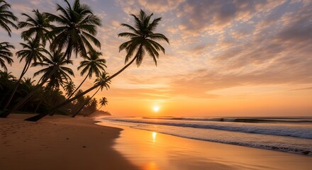 Fototapeta premium Tropical Sunrise on a Palm-Lined Beach