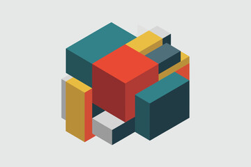 Obraz premium Isometric arrangement of colorful blocks forming a cube like structure on a light gray background