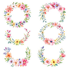 colorful confetti on white background, Set of colorful floral elements watrecolor	