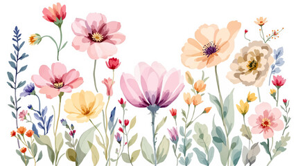 Set watercolor flowers and butterflies