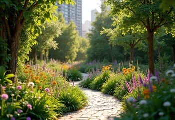 sustainable urban garden design vibrant diverse flora green thumb enhancement urban oasis nature variety ecology beauty, vegetation, greenery, plants