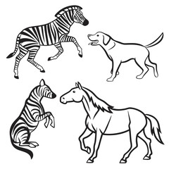 Animal Silhouettes Including Zebra Dog And Hors