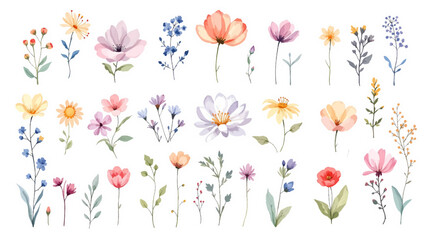 Set of watercolor flowers