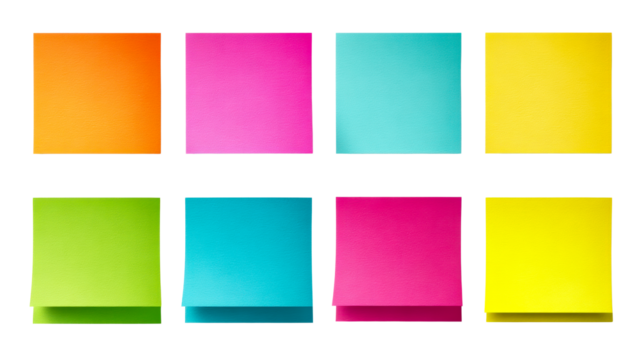 Colorful sticky notes in a grid for office organization