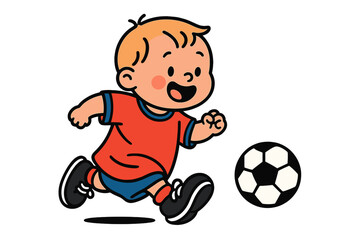 Happy Toddler Playing Soccer – Cute Cartoon Illustration
