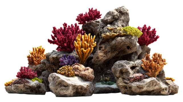 Colorful coral reef structure for aquariums with vibrant growth