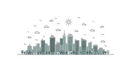 Fototapeta premium Modern City Skyline Minimalist Illustration Design