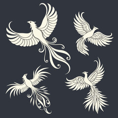 Filled Silhouette Set Of Old School Alarm Clocks A