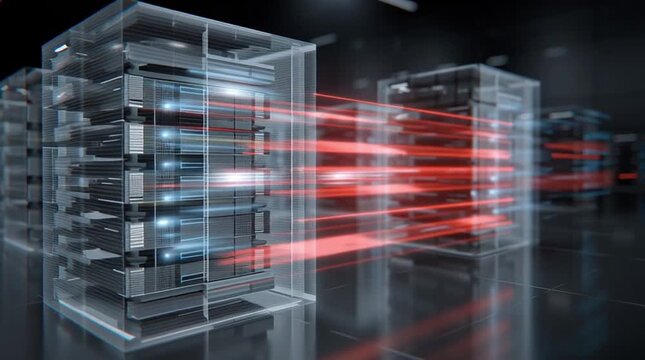 Hybrid Cloud Solution. Data servers with digital connections and fast data transfer.