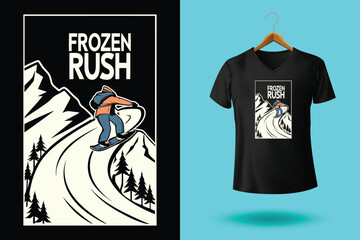 Snowboarder is having fun riding down a snowy mountainside in a cool, vintage style illustration. This design is perfect for winter sports enthusiasts