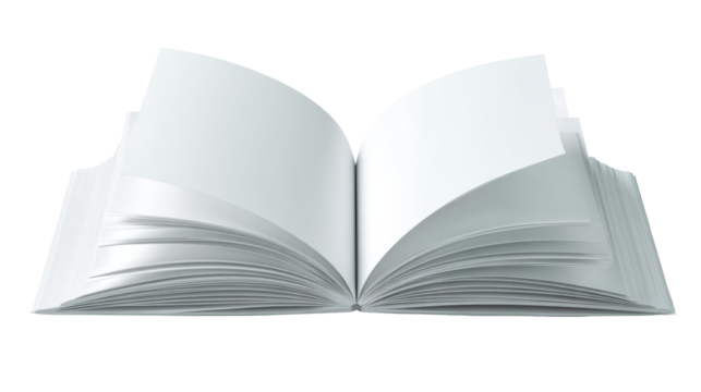Open blank book with transparent background for creative use