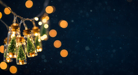 Fototapeta premium Merry Christmas and happy new year concept, Close up, Elegant Christmas tree in glass jar decoration