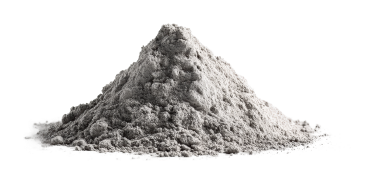 Processing grey powder material in industrial view high-quality isolated on transparent background, png