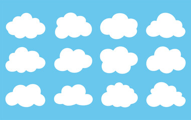 Blue Sky with Cute White Cartoon Clouds Background Vector Illustration

