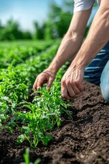 Sustainable Agriculture Innovation: A Man Nourishing the Earth by Planting for a Greener Tomorrow