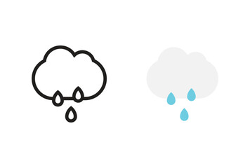 Minimalist cloud icon with raindrop symbols, showing weather forecast concept in a flat linear design style suitable for UI and infographics.