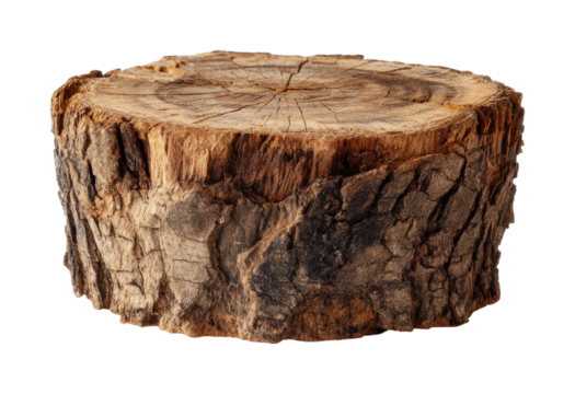 Wooden log slice displayed on natural element environment isolated on transparent background, png