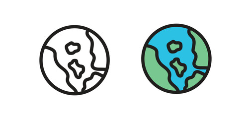 Two globe icons representing global concept in outlined and colored style, designed for environmental, global business, or international UI projects.