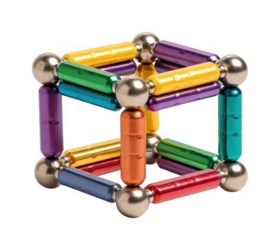 Creative building with magnetic blocks home workshop model imagination isolated on transparent background, png