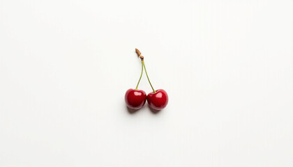 Minimalist arrangement of fresh red cherries on pastel and white backgrounds, creating a clean and modern visual suitable for food styling, healthy lifestyle themes, and editorial use.