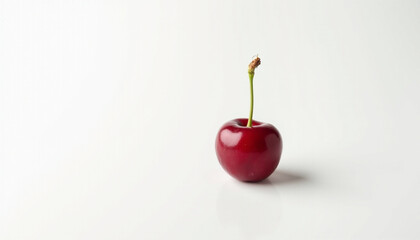 Minimalist arrangement of fresh red cherries on pastel and white backgrounds, creating a clean and modern visual suitable for food styling, healthy lifestyle themes, and editorial use.