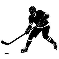 Obraz premium Hockey player striking puck black silhouette stick