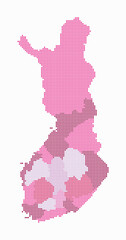 Finland dotted map. Digital style map of the country on white background. Finland shape with square dots. Colored dots style. Small size squares. Creative vector illustration.
